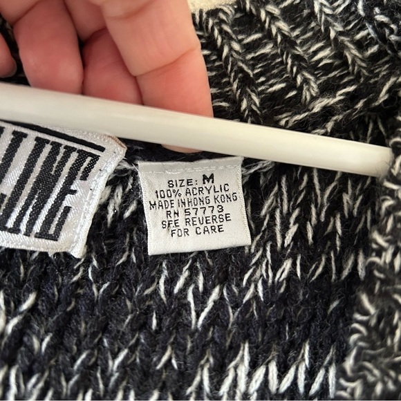 VTG Front Line Men’s Knit Cardigan Medium Black White Argyle Preppy Grandpa - Picture 7 of 11